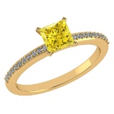 Certified 0.86 Ctw Fancy Yellow Diamond And Diamond 14k Yellow Halo Gold Ring