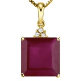 1.63 CTW RUBY 10K SOLID YELLOW GOLD SQUARE SHAPE PENDANT WITH ANCENT DIAMONDS