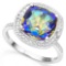 .925 STERLING SILVER CU 10MM BLUE MYSTIC GEMSTONE AND DIAMOND WOMEN RING