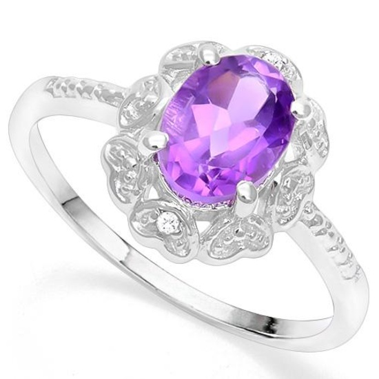 .925 STERLING SILVER 1.10 CTW AMETHYST & DIAMOND COCKTAIL RING