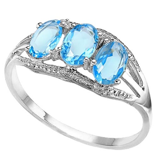 1.45 CTW GENUINE SKY BLUE TOPAZ & GENUINE DIAMOND (2 PCS) 10KT SOLID WHITE GOLD RING