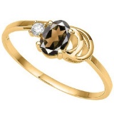 0.43 CT SMOKEY AND ACCENT DIAMOND 0.01 CT 10KT SOLID YELLOW GOLD RING