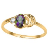 0.39 CT RAINBOW MYSTIC QUARTZ AND ACCENT DIAMOND 0.01 CT 10KT SOLID YELLOW GOLD RING