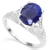 .925 STERLING SILVER 3.45CTW ENHANCED GENUINE SAPPHIRE & DIAMOND RING