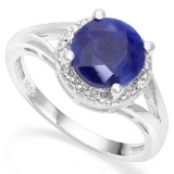 .925 STERLING SILVER 1.80 CTW ENHANCED GENUINE SAPPHIRE & DIAMOND COCKTAIL RING