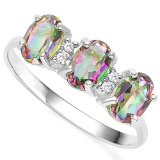 1.15 CTW MYSTIC GEMSTONE & GENUINE DIAMOND (4 PCS) 10KT SOLID WHITE GOLD RING