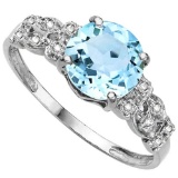 2.52 CTW GENUINE SKY BLUE TOPAZ & GENUINE DIAMOND (12 PCS) 10KT SOLID WHITE GOLD RING