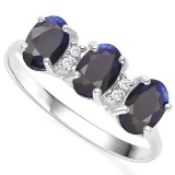 1.85 CTW GENUINE BLACK SAPPHIRE & GENUINE DIAMOND (4 PCS) 10KT SOLID WHITE GOLD RING