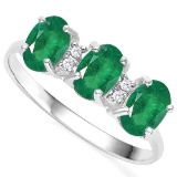 1.3 CTW GENUINE EMERALD & GENUINE DIAMOND (4 PCS) 10KT SOLID WHITE GOLD RING