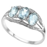 1.4 CTW GENUINE AQUAMARINE & GENUINE DIAMOND (2 PCS) 10KT SOLID WHITE GOLD RING