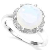 .925 STERLING SILVER RD 10MM CREATED FIRE OPAL & DIAMOND WOMEN RING