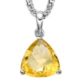 0.7 CTW CITRINE 10K SOLID WHITE GOLD TRILLION SHAPE PENDANT