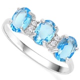 1.45 CTW GENUINE SKY BLUE TOPAZ & GENUINE DIAMOND (4 PCS) 10KT SOLID WHITE GOLD RING