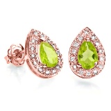 0.79 CT PERIDOT AND ACCENT DIAMOND 10KT SOLID ROSE GOLD EARRING