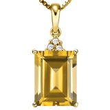 0.73 CTW CITRINE 10K SOLID YELLOW GOLD OCTWAGON SHAPE PENDANT WITH ANCENT DIAMONDS