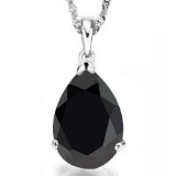 1.0 CTW BLACK SAPPHIRE 10K SOLID WHITE GOLD PEAR SHAPE PENDANT