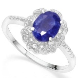 .925 STERLING SILVER 1.20 CTW ENHANCED GENUINE SAPPHIRE & DIAMOND COCKTAIL RING