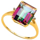 3.1 CTW MYSTIC GEMSTONE & GENUINE DIAMOND (2 PCS) 10KT SOLID YELLOW GOLD RING