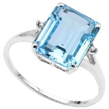 3.8 CTW GENUINE SKY BLUE TOPAZ & GENUINE DIAMOND (2 PCS) 10KT SOLID WHITE GOLD RING