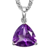 0.7 CTW AMETHYST 10K SOLID WHITE GOLD TRILLION SHAPE PENDANT