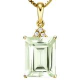 0.82 CTW GREEN AMETHYST 10K SOLID YELLOW GOLD OCTWAGON SHAPE PENDANT WITH ANCENT DIAMONDS