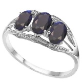 1.61 CTW GENUINE BLACK SAPPHIRE & GENUINE DIAMOND (2 PCS) 10KT SOLID WHITE GOLD RING