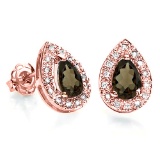 0.66 CT SMOKEY AND ACCENT DIAMOND 10KT SOLID ROSE GOLD EARRING