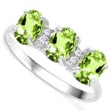 1.4 CTW GENUINE PERIDOT & GENUINE DIAMOND (4 PCS) 10KT SOLID WHITE GOLD RING