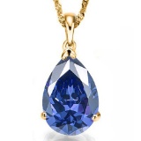 1.1 CTW LAB TANZANITE 10K SOLID YELLOW GOLD PEAR SHAPE PENDANT