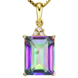 0.79 CTW RAINBOW MYSTIC 10K SOLID YELLOW GOLD OCTWAGON SHAPE PENDANT WITH ANCENT DIAMONDS