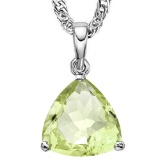 0.7 CTW GREEN AMETHYST 10K SOLID WHITE GOLD TRILLION SHAPE PENDANT