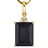 1.13 CTW BLACK SAPPHIRE 10K SOLID YELLOW GOLD OCTWAGON SHAPE PENDANT WITH ANCENT DIAMONDS