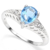 .925 STERLING SILVER 1.37 CTW BABY SWISS BLUE TOPAZ & DIAMOND COCKTAIL RING