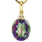 0.6 CTW RAINBOW MYSTICS 10K SOLID YELLOW GOLD OVAL SHAPE PENDANT WITH ANCENT DIAMONDS