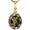 0.53 CTW SMOKEY 10K SOLID YELLOW GOLD OVAL SHAPE PENDANT WITH ANCENT DIAMONDS