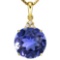 1.34 CTW CREATED TANZANITE 10K SOLID YELLOW GOLD ROUND SHAPE PENDANT WITH ANCENT DIAMONDS