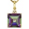 0.8 CTW RAINBOW MYSTICS 10K SOLID YELLOW GOLD SQUARE SHAPE PENDANT WITH ANCENT DIAMONDS