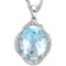 5.5 CTW GENUINE SKY BLUE TOPAZ & (16 PCS) DIAMOND 10KT SOLID WHITE GOLD PENDANT