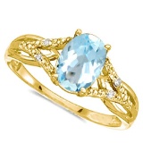 0.95 CARAT SKY BLUE TOPAZ & 0.04 CTW DIAMOND 14KT SOLID YELLOW GOLD RING