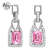 1 1/3 CTW CREATED PINK SAPPHIRE .925 STERLING SILVER EARRINGS