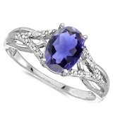 0.62 CARAT IOLITE & 0.04 CTW DIAMOND 14KT SOLID WHITE GOLD RING