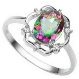 0.96 CT RAINBOW MYSTIC QUARTZ AND ACCENT DIAMOND 0.02 CT 10KT SOLID WHITE GOLD RING