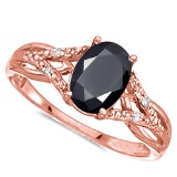 0.95 CARAT BLACK SAPPHIRE & 0.04 CTW DIAMOND 14KT SOLID RED GOLD RING