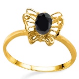 0.6 CT BLACK SAPPHIRE AND ACCENT DIAMOND 0.005 CT 10KT SOLID YELLOW GOLD RING