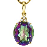 0.6 CTW RAINBOW MYSTICS 10K SOLID YELLOW GOLD OVAL SHAPE PENDANT WITH ANCENT DIAMONDS