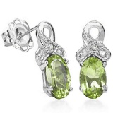 1 CTW PERIDOT & DIAMOND .925 STERLING SILVER EARRINGS