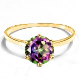 0.8 CT RAINBOW MYSTIC QUARTZ 10KT SOLID YELLOW GOLD RING