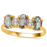 1.15 CTW MYSTIC GEMSTONE & GENUINE DIAMOND (4 PCS) 10KT SOLID YELLOW GOLD RING