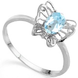 0.51 CT SKY BLUE TOPAZ AND ACCENT DIAMOND 0.005 CT 10KT SOLID WHITE GOLD RING