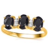 1.95 CTW GENUINE BLACK SAPPHIRE & GENUINE DIAMOND (4 PCS) 10KT SOLID YELLOW GOLD RING-